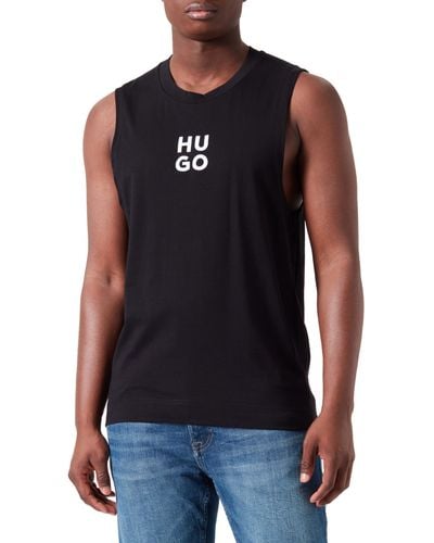 HUGO S Beach Tank Top Stacked-logo Tank Top In Cotton Jersey - Black