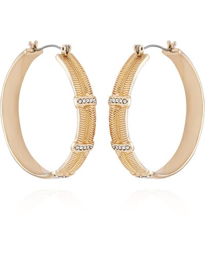 Guess Gold-tone Hoop Earrings With Double Snake Chain And Crystal Bar Accents - Metallic