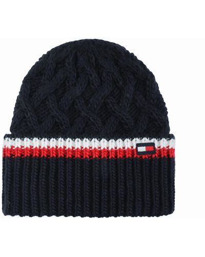 Tommy Hilfiger Lattice Cable With Stripes Cuff Hat Beanie - Blue