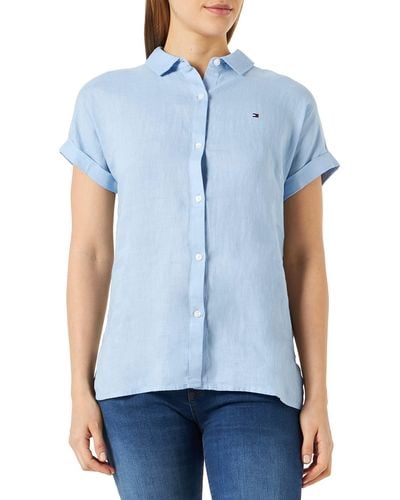 Tommy Hilfiger Linen Shirt Grown-on Sleeve Casual - Blauw