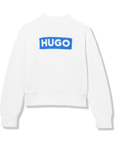 HUGO Big Logo Cotton Pullover Jumper - White