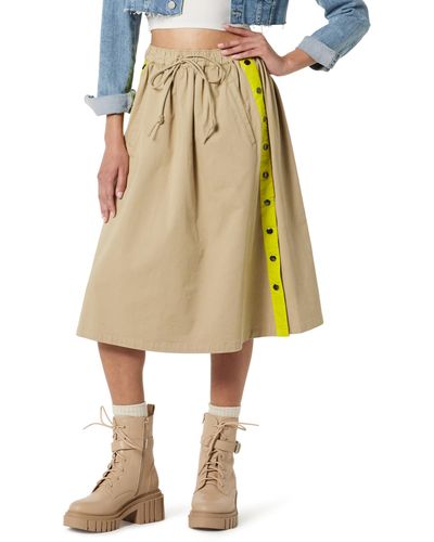 The Drop Midi Skirt With Contrast Side Snap Detail - Natural