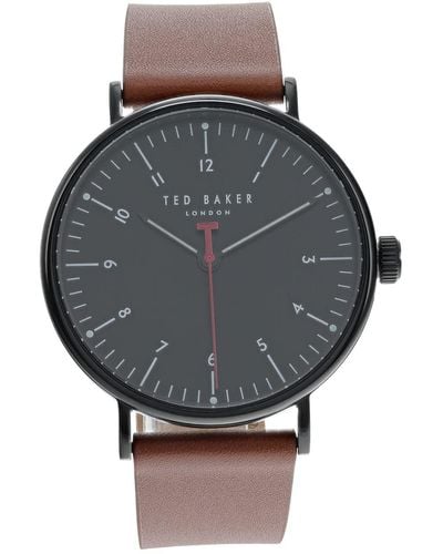 Ted Baker 41 Mm Howden 3h Leather Strap Watch - Black