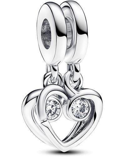 PANDORA Moments Hearts Sterling Silver Splittable Dangle With Clear Cubic Zirconia - Metallic
