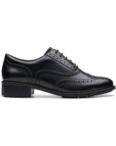 Clarks Havisham Oak Leather Shoes In Black Wide Fit Size 6.5