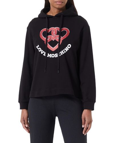 Love Moschino Regular fit Hoodie with Chained Hearts Print Sweatshirt - Schwarz