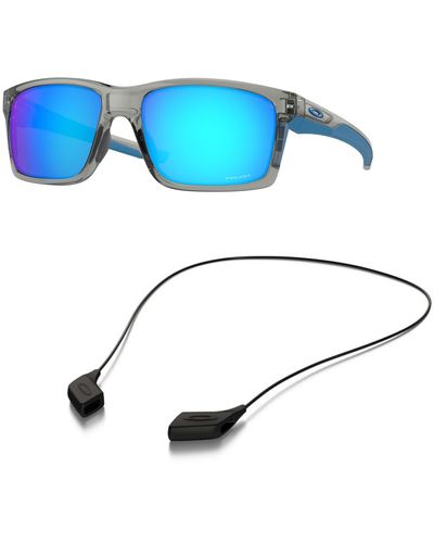 Oakley Sunglasses Bundle: Oo 9264 926442 Mainlink Grey Ink Prizm Sapphi Accessory Shiny Black Leash Kit - Blue