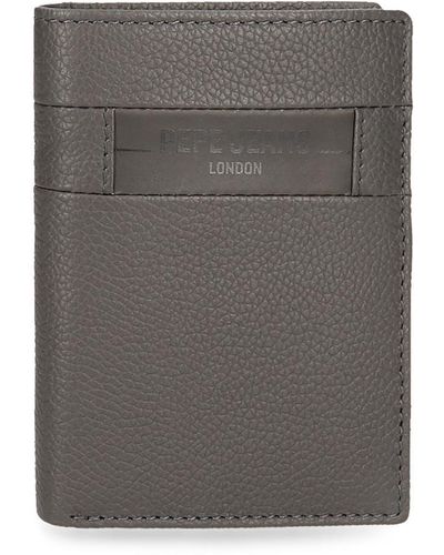 Pepe Jeans Checkbox Vertical Wallet With Purse Grey 8.5 X 11.5 X 1 Cm Leather