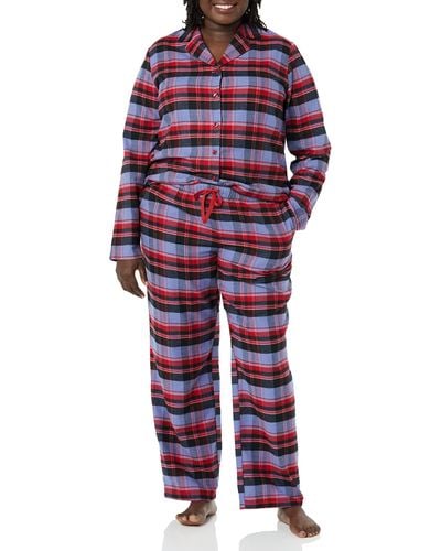 Amazon Essentials Flannel Long-sleeved Button Front Shirt And Trousers Pyjama Set - Red