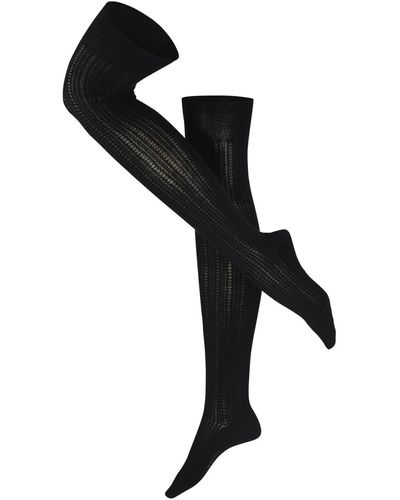 Esprit Overknee-sokken Fine Structure Biologisch Katoen Wol Lang Patroon 1 Paar - Zwart