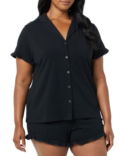Amazon Essentials Cotton Modal Piped Notch Collar Pajama Set - Black