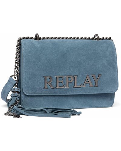 Replay Women's Shoulder Bag Made Of Cowhide Leather - Blue