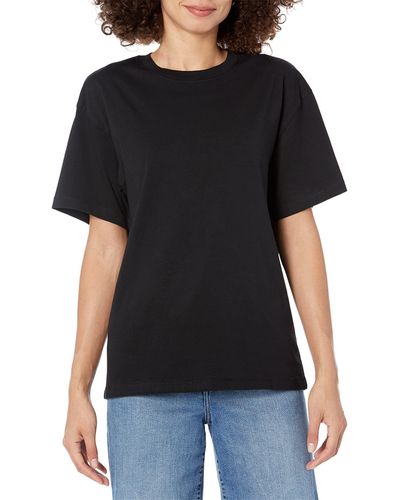 The Drop Lydia Loose Short-sleeve Drop-shoulder Jersey T-shirt - Black