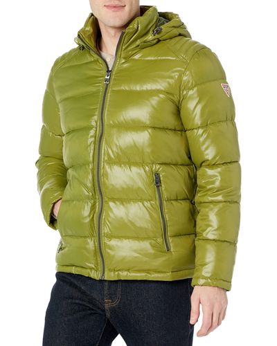 Guess Mid-weight Puffer Jacket With Removable Hood - Green