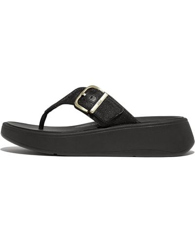 Fitflop F-mode Buckle Shimmerlux Flatform Toe-post Sandals Wedge - Black