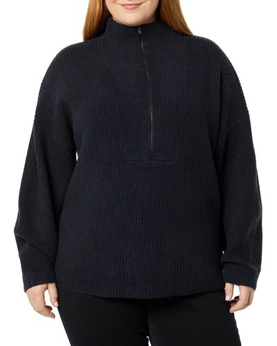 Amazon Essentials Stretch-Pullover aus mittelgrobem Strick mit halblangem Reißverschluss und Polokragen - Blau