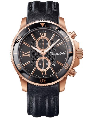 Thomas Sabo Analog Quarz Uhr mit Leder Armband WA0189-213-203-44 mm - Mehrfarbig