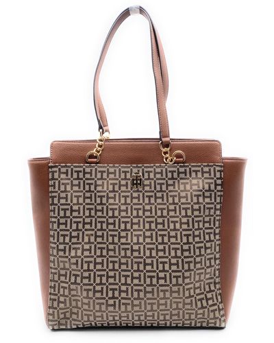 Tommy Hilfiger Bag, Brown, Handbag, Shoulder Bag, Shoulder Bag, 40 X 30 X 13 Cm, Th Logo Metal, Handbag, Bag7379, Brown, One Size