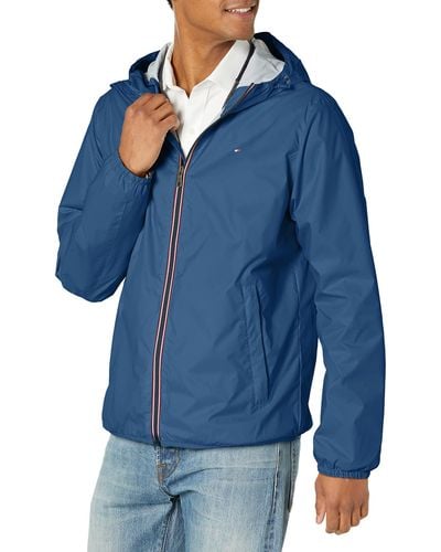 Tommy Hilfiger Lightweight Active Water Resistant Hooded Rain Jacket - Blue