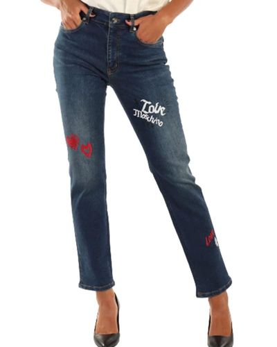 Love Moschino Straight Leg Fit 5 pocketswith Love Embroideries Mix Jeans - Blu