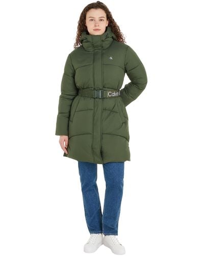 Calvin Klein Coat Logo Belt Long Puffer Winter - Green