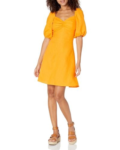 The Drop Nala Twist Front Linen Mini Dress - Yellow