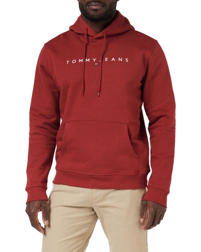 Tommy Hilfiger Tommy Jeans TJM Reg-Sudadera con Capucha con Logotipo Lineal - Rojo
