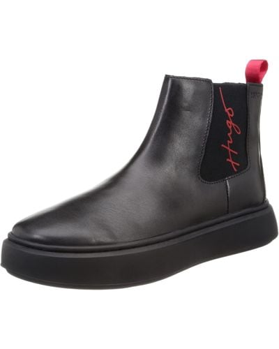 HUGO Leather Chelsea Boots With Logo-trimmed Elastic Panel - Black