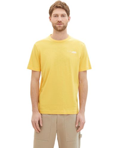 Tom Tailor Basic T-Shirt mit kleinem Logo-Print - Gelb