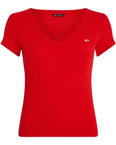 Tommy Hilfiger Tjw Slim Essential Rib V Ss Dw0dw17385 S/s T-shirt - Red