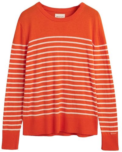 GANT Fine Knit Striped C-neck Jumper - Orange