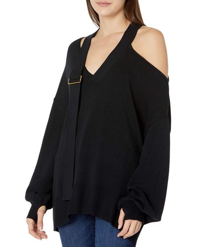 The Drop @lucyswhims V-neck Buckle Slouchy Sweater - Black