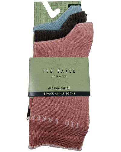 Ted Baker Maxtwo Assorted Three Pack Of Ankle Socks Uk 4-8 Eur 37-42 Ladies - Green