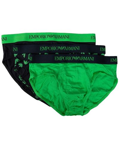 Emporio Armani Lot de 3 culottes élastiques à vue pur coton sous-vêtements article 111624 4R722 Brief - Vert