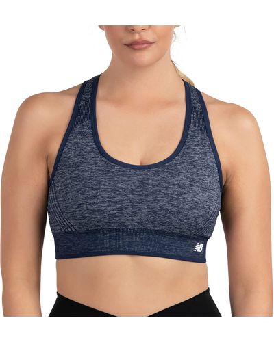 New Balance Seamless Mid Impact Heather Keyhole Sport Bra With Removable Pads - Blue