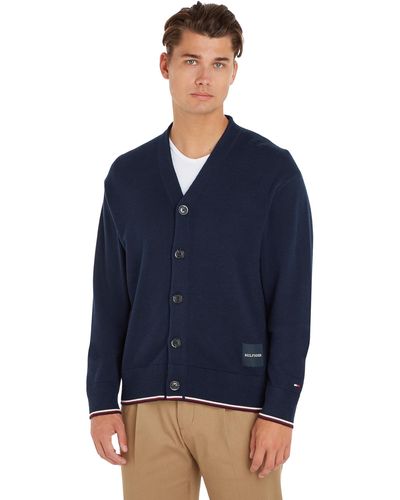 Tommy Hilfiger Cardigan avec Patte à Boutons - Bleu