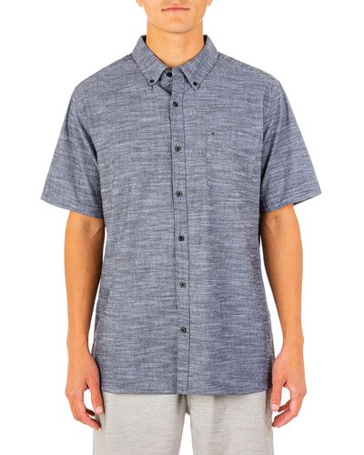 Hurley Mens One And Only Textured Short Sleeve Up Button Down Shirt - Black