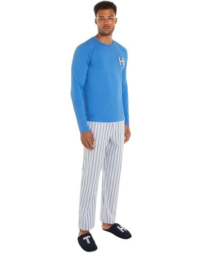 Tommy Hilfiger Set de Pijama Largo para Hombre Set & Slippers - Azul