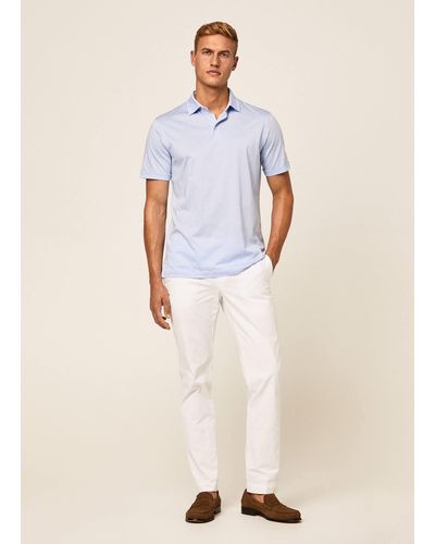 Hackett Oxford Blue Micro Striped Polo Shirt - Natural