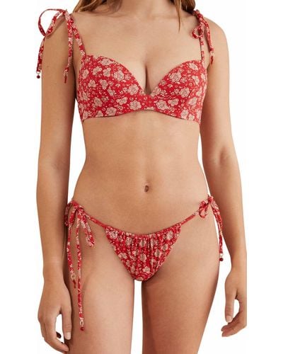 Women'secret Braga Bikini brasileña Flores Lencería - Rojo