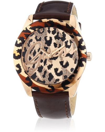 Guess Quartz Watch W0455l3 With Leather Strap - Brown