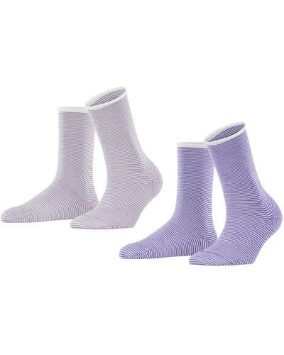 Esprit Allover Stripe 2-Pack chaussettes femme coton biologique durable multicolore motif fantaisie rayé coupe mi-mollet lot de 2 - Violet