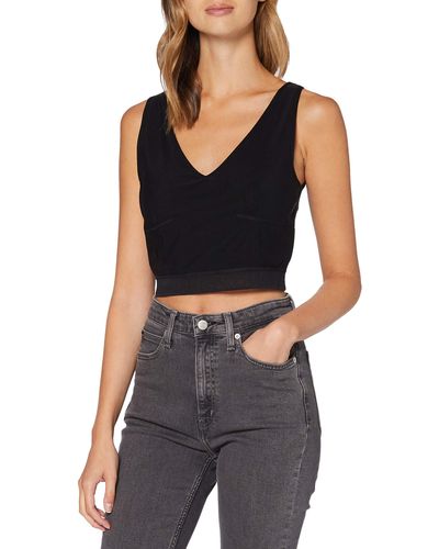 Calvin Klein Mesh Logo Tape Cropped Top Shirt - Black