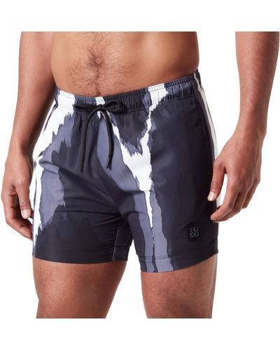 HUGO S Bull Seasonal-print Quick-dry Swim Shorts With Metallic Logo - Blue