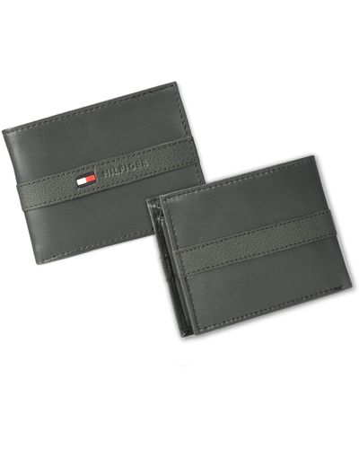 Tommy Hilfiger Portefeuille avec 6 Poches pour Cartes de crédit et fenêtre d'identification Amovible Gris Taille Unique