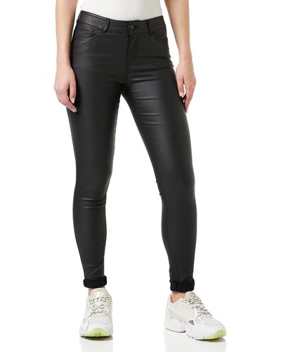 Vero Moda Vmseven Nw Ss Smooth Coated Trousers Noos Slim - Black