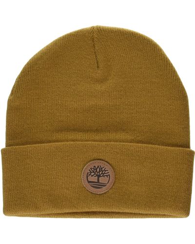 Timberland Cuffed Beanie With Leather Logo Patch - Green