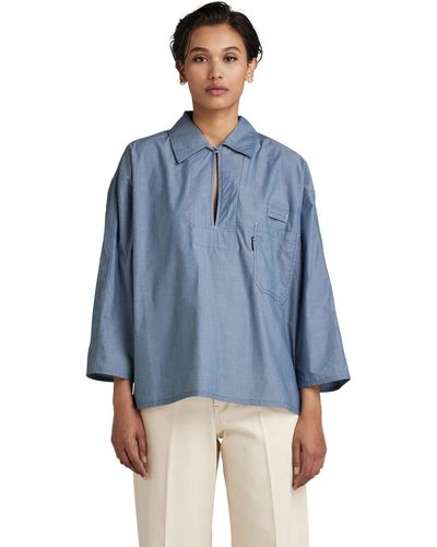 G-Star RAW Vintage Oversized Bowling Polo Shirt - Blue