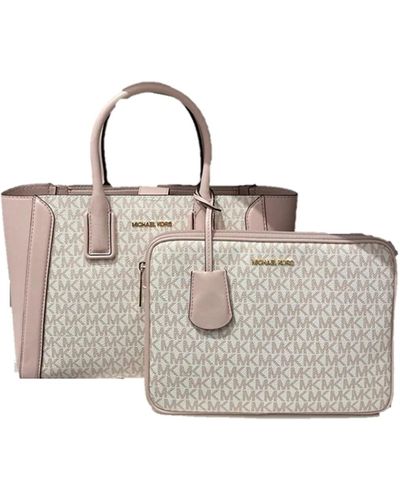 Michael Kors Kali Medium Satchel Laptop Case Tote Shoulder Bag Blush Powder Pink Large - Grey