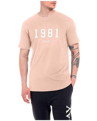 Replay T-Shirt Uomo ica Corta 1981 con Logo - Rosa